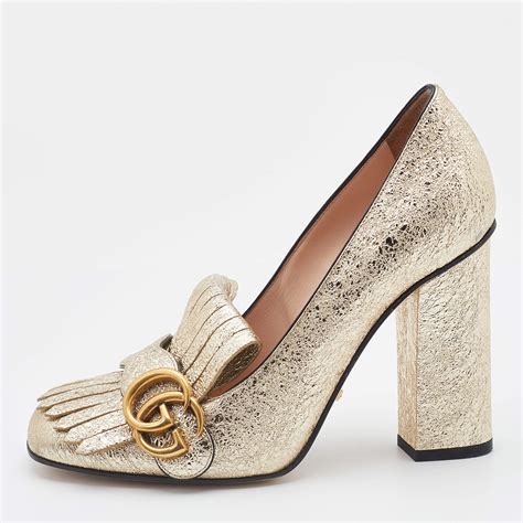 gucci gold heels|gucci marmont fringe heels.